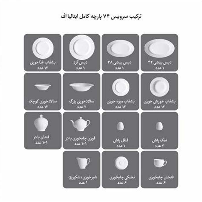 سرویس 74 پارچه چینی زرین مدل کامومیلا درجه عالی - Image 3