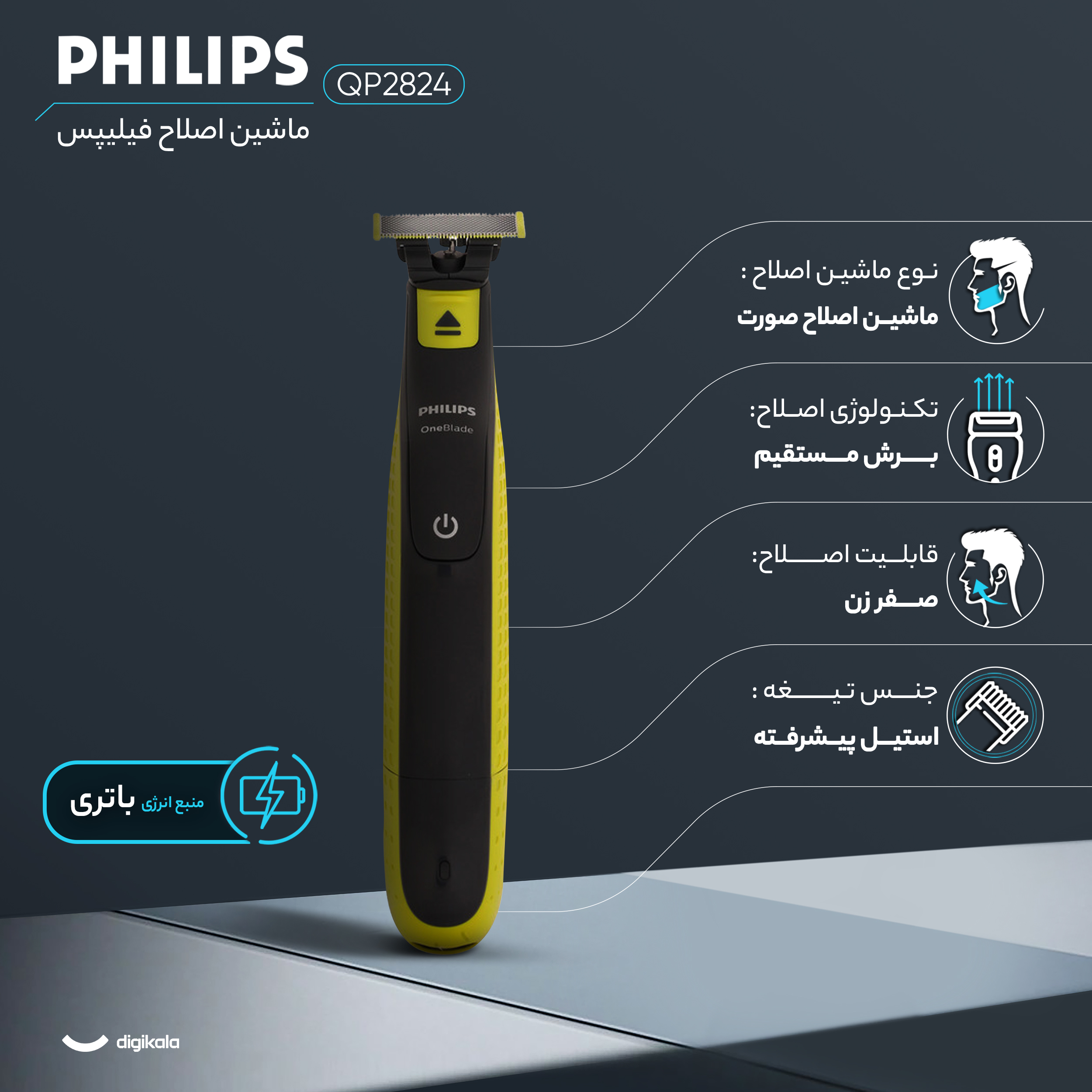 ماشین اصلاح موی صورت فیلیپس مدل QP2824